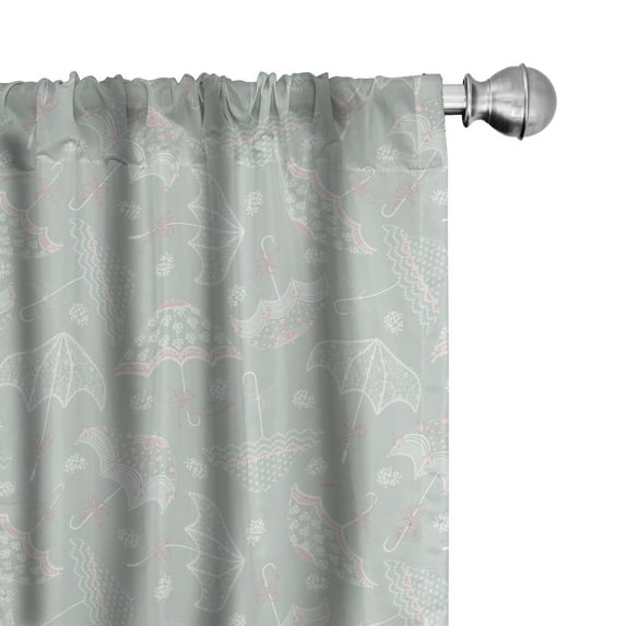 Ambesonne Umbrella Curtains, Vintage Floral Parasol, Pair of 28"x84", Pale Sage Green White