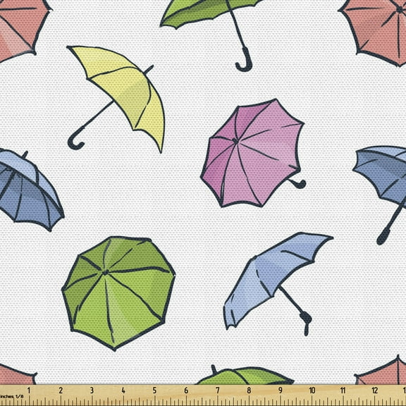 Ambesonne Umbrella Fabric by the Yard Upholstery, Cartoon Colorful, 5 Yards, Multicolor