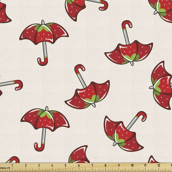 Ambesonne Umbrella Fabric by the Yard Upholstery, Fruit Looking Parasols, 1 Yard, Champagne Red