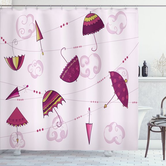 Ambesonne Umbrella Shower Curtain, Colorful Parasol Motifs, 69"Wx75"L, Pale Rose and Raspberry