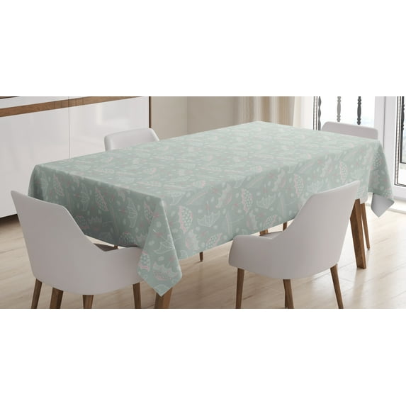 Ambesonne Umbrella Tablecloth Rectangular Table Cover, Vintage Floral Parasol, 60"x84", Pale Sage Green White