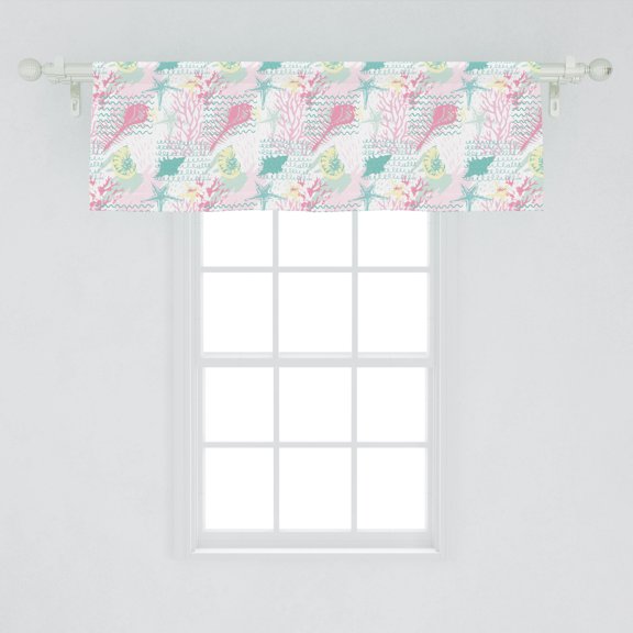 Ambesonne Under the Sea Window Valance, Randomly Scribbled Sea Plantation Corals Sea Star Grunge Design, Curtain Valance for Kitchen Bedroom Decor with Rod Pocket, 54" X 18", Pink Seafoam and White