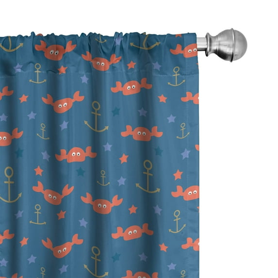 Ambesonne Under the Sea Window Curtains, Crabs Anchors, Each 28" W x 95" L, Blue Orange Pale Brown