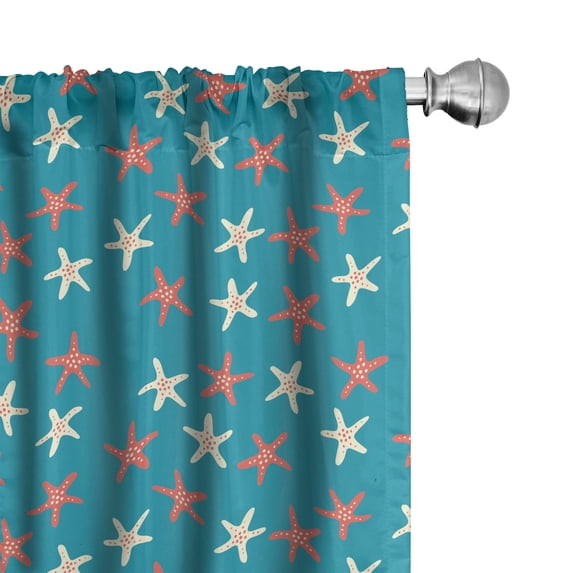 Ambesonne Under the Sea Window Curtains, Nautical Wildlife, Each 28" W x 84" L, Coral Ivory and Teal