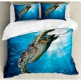thumbnail image 1 of Ambesonne Under the Sea Duvet Cover Sets, Sea Turtle Diving, 2-Queen, Yellow Brown Blue, 1 of 7