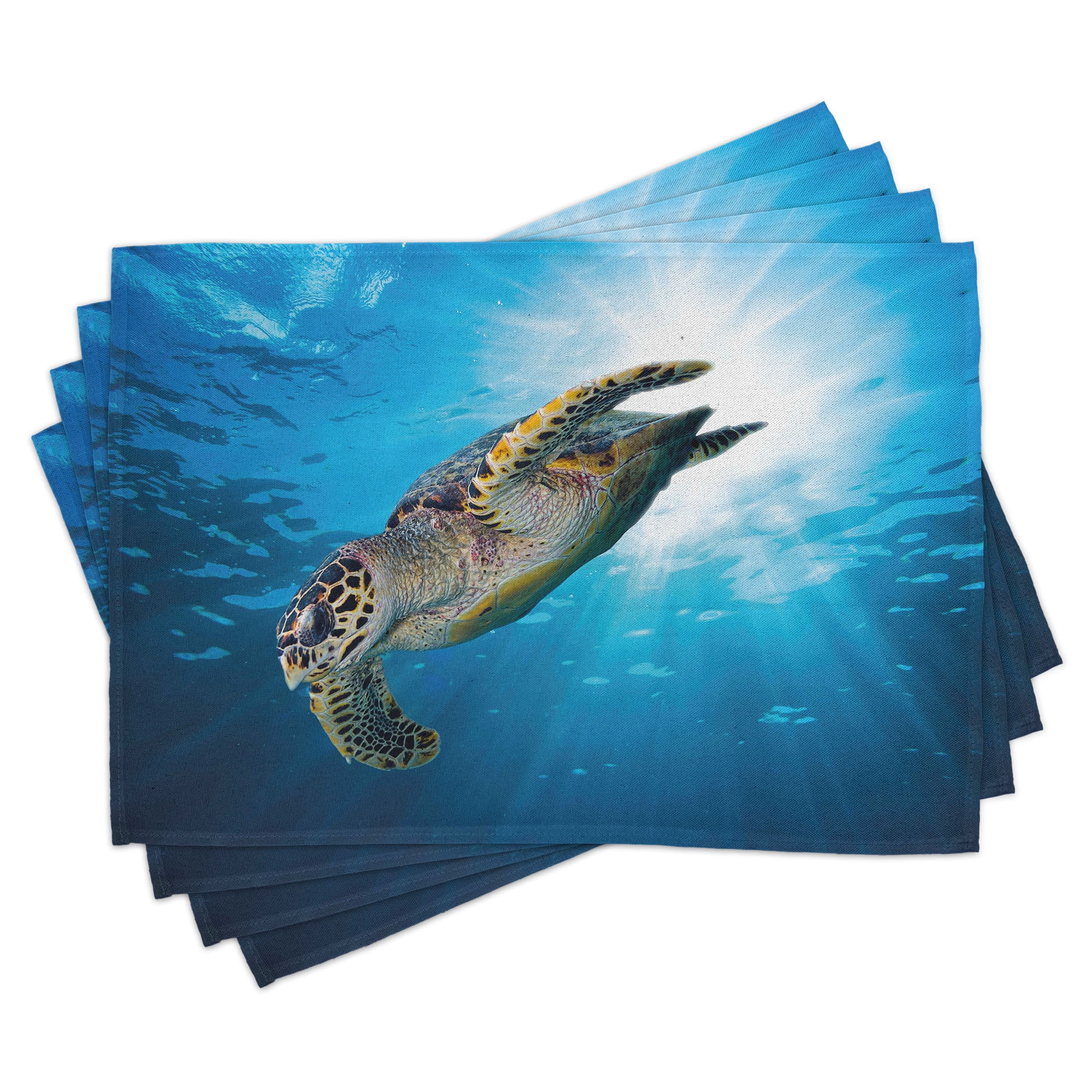 Ambesonne Under the Sea Place Mats Set of 4, Sea Turtle Diving ...