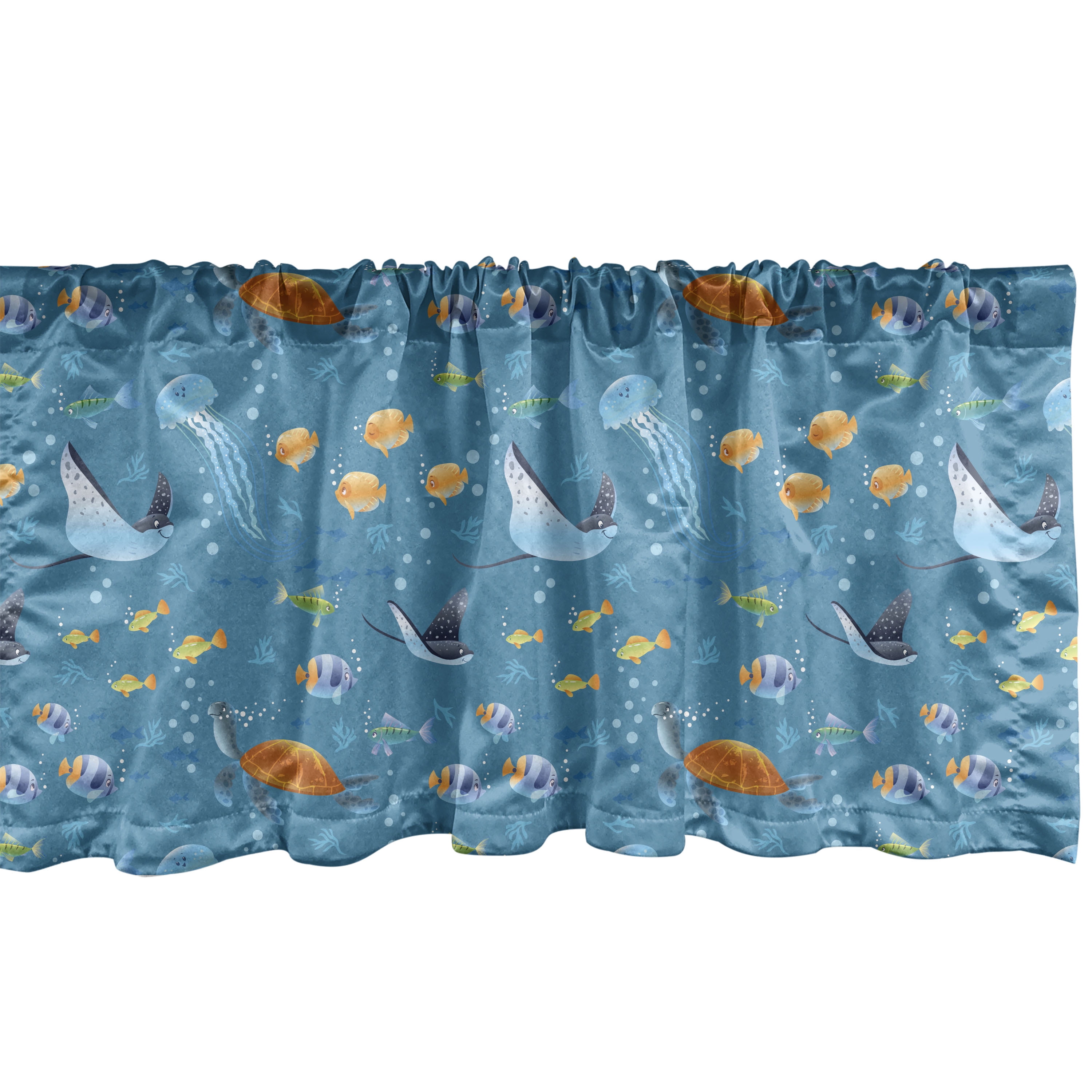 Sea Blue and White Nautical Fish Pattern Valance Set