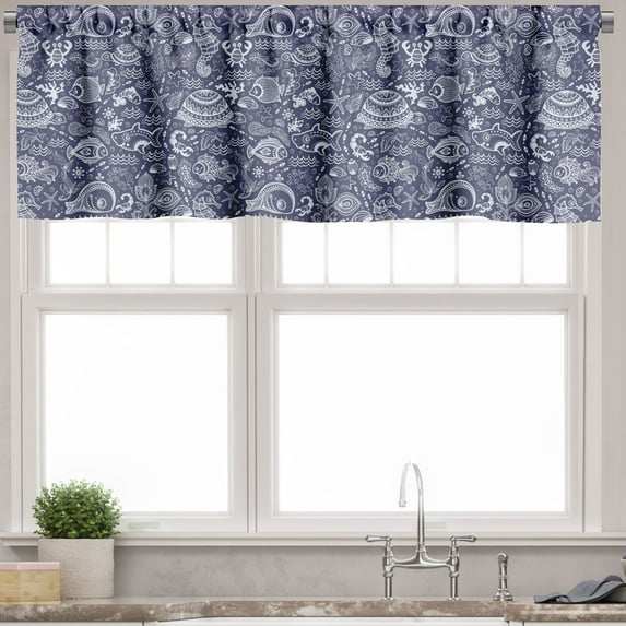 Ambesonne Under the Sea Valance Pack of 2, Shells and Plants, 54"X18", Navy Blue White