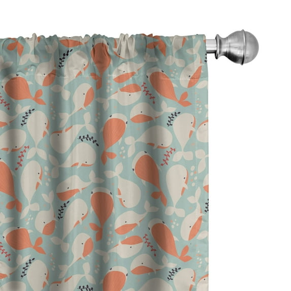 Ambesonne Underwater 4-Panel Curtains, Ocean Animal Whales, 56"x95", Salmon Coconut Turquoise