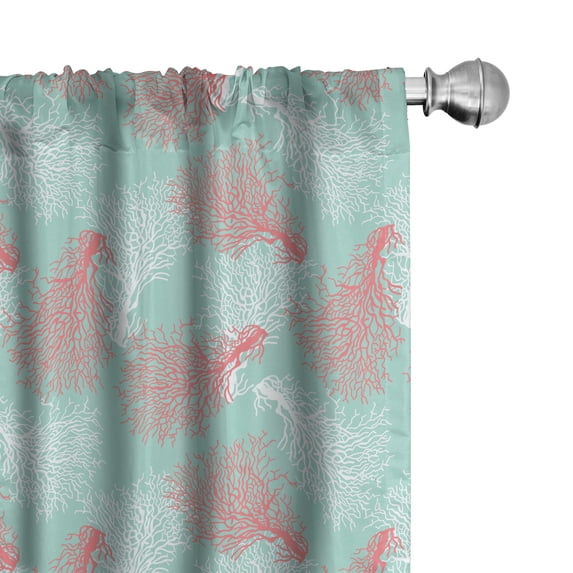 Ambesonne Underwater 4-Panel Curtains, Pastel Toned Corals Art, 56"x63", Dark Coral Mint Green