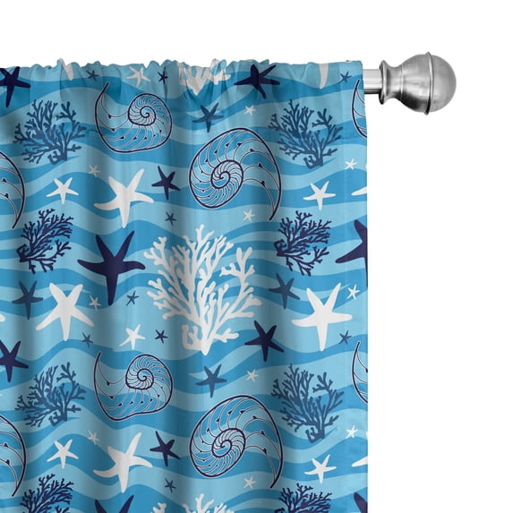Ambesonne Underwater Curtains, Seashells Marine Sea, Pair of 28"x63", Blue White