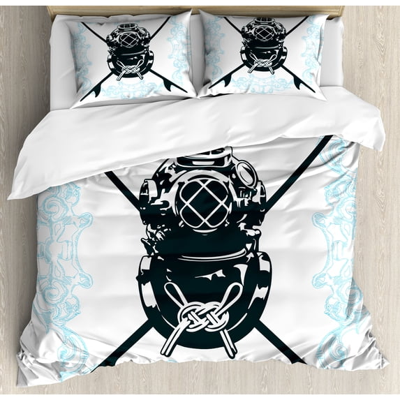 Ambesonne Underwater Duvet Cover Set, Odd Myst Surf Sign, King, Dark Petrol Blue Blue