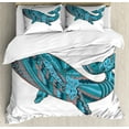 thumbnail image 1 of Ambesonne Underwater Duvet Cover Sets, Humpback Whale Sea, 2-King, Teal Blue Dried Rose, 1 of 7