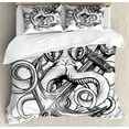 thumbnail image 1 of Ambesonne Underwater Duvet Cover Sets, Octopus Ship Sketch, 2-King, Black White, 1 of 7