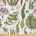 thumbnail image 1 of Ambesonne Underwater Fabric by the Yard Microfiber, Corals Nautical Leaves, 5 Yards, Olive Green Pale Maroon, 1 of 1