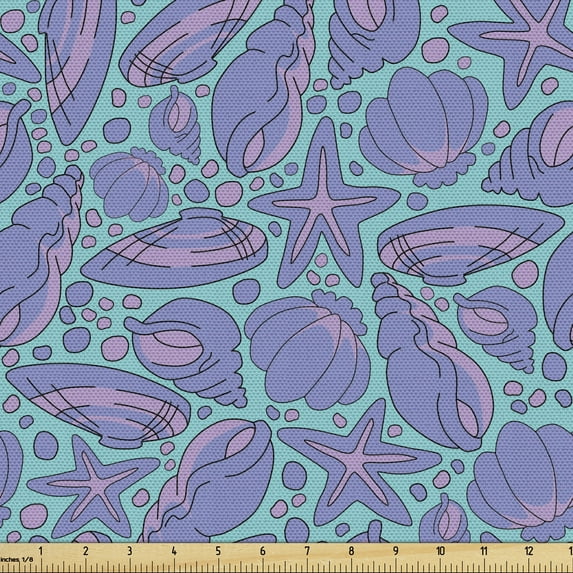 Ambesonne Underwater Fabric by the Yard Upholstery, Shells and Starfishes, 2 Yards, Turquoise Pink Lavender