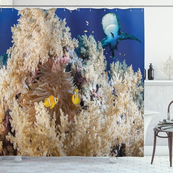 Ambesonne Underwater Fish Shower Curtain, Ocean Nautical, 69"Wx84"L, Blue Cream