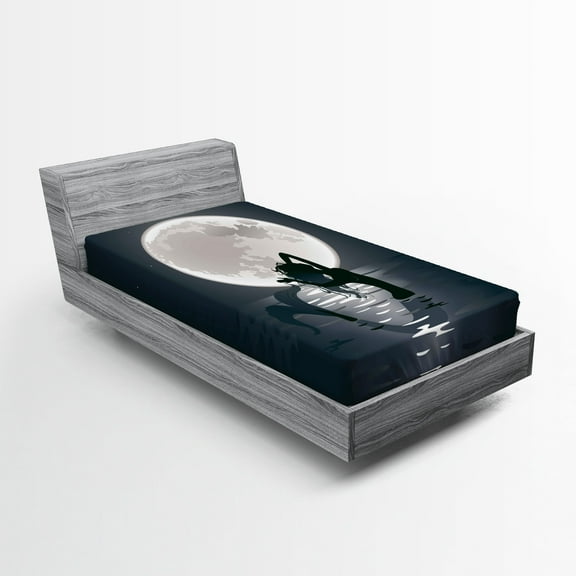 Ambesonne Underwater Fitted Sheet 2 Pcs Set, Mermaids at Night, Twin, Black Grey