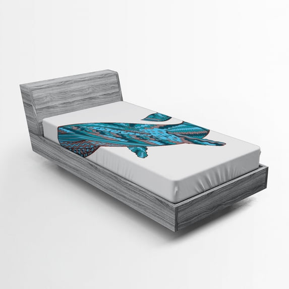 Ambesonne Underwater Fitted Sheet, Humpback Whale Sea, Twin XL Size, Teal Blue Dried Rose
