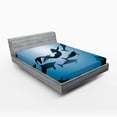 thumbnail image 1 of Ambesonne Underwater Fitted Sheet, Mermaid and Dolphins, Full Size, Blue Black Petrol Blue, 1 of 3