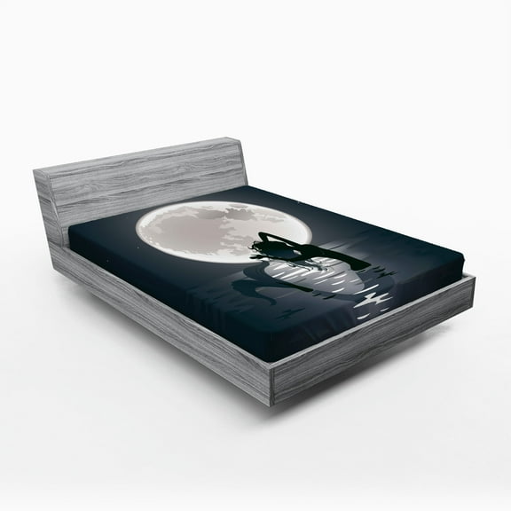 Ambesonne Underwater Fitted Sheet, Mermaids at Night, Queen Size, Black Grey