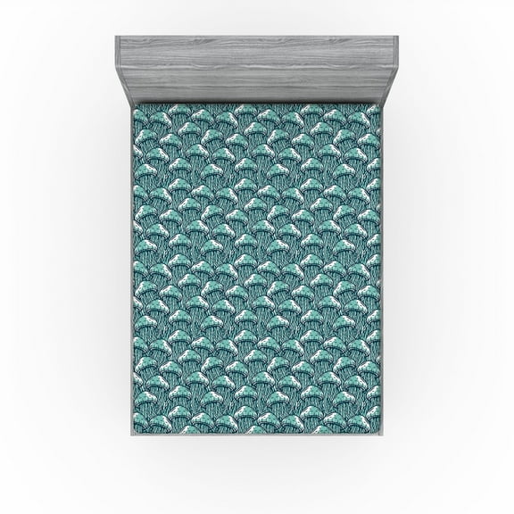 Ambesonne Underwater Fitted Sheet, Nautical Jellyfish Art, King Size, Almond Green and White