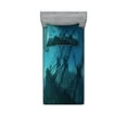 thumbnail image 1 of Ambesonne Underwater Fitted Sheet & Pillow Sham Set, Dolphins Ship Sea, Twinxl, Slate Blue Pale Blue, 1 of 2