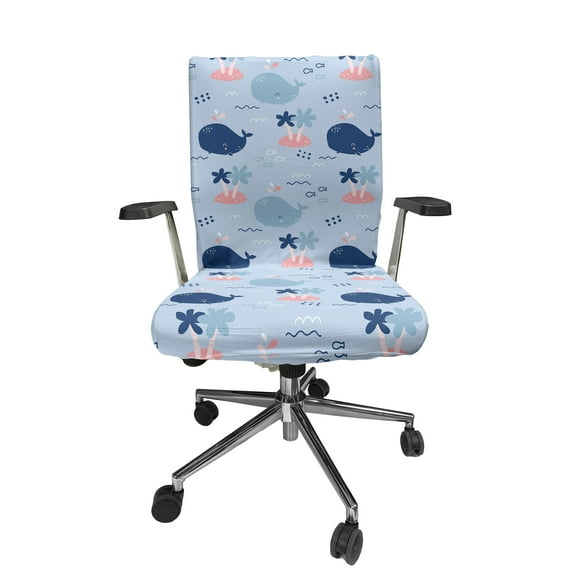 Ambesonne Underwater Office Chair Cover Stretchable High Back, Whale Character, Coral and Ceil Blue