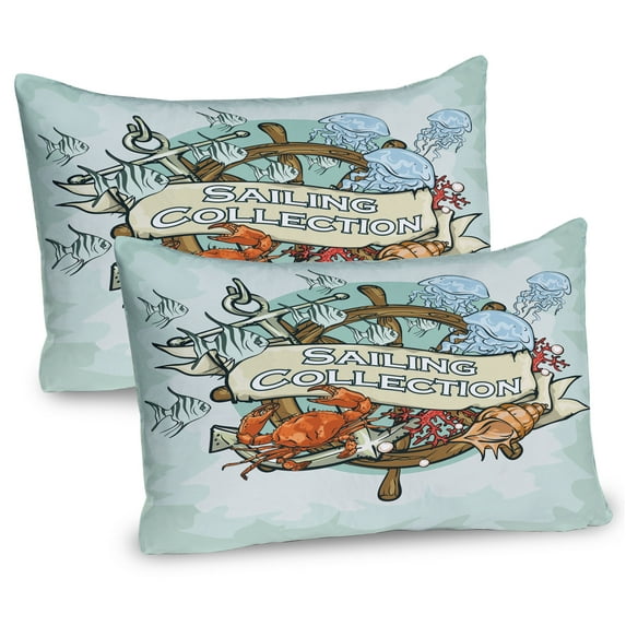 Ambesonne Underwater Pillow Sham 2 Pack, Fishing Sea Food, 26"x20", Mint Green Multicolor
