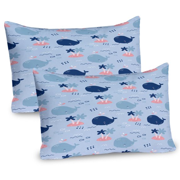 Ambesonne Underwater Pillow Sham 2 Pack, Whale Character, 36"x20", Coral and Ceil Blue