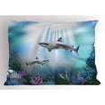 thumbnail image 1 of Ambesonne Underwater Pillow Sham, Sharks Coral Aquatic, 36" X 20", Multicolor, 1 of 2