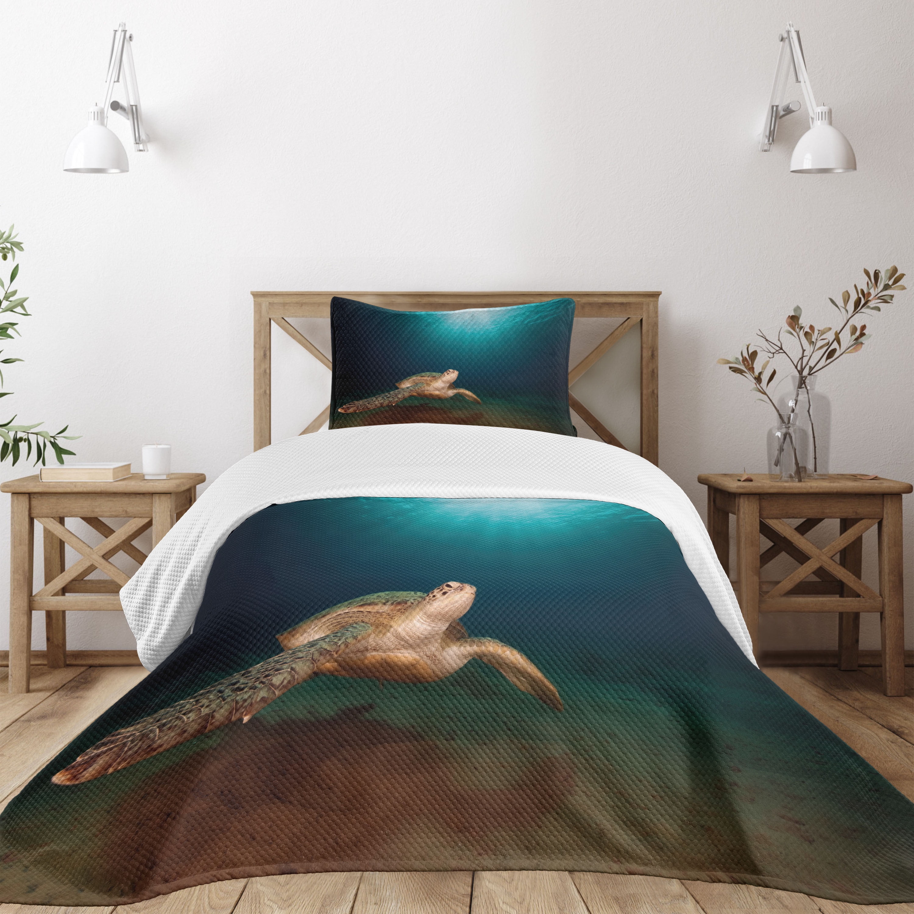 Twin Green Turtle Sunbeam Polyester Quilted Bedspread Set