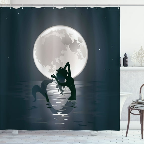Ambesonne Underwater Shower Curtain, Mermaids at Night, 69"Wx84"L, Black Grey