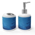 thumbnail image 1 of Ambesonne Underwater Soap Dispenser & Toothbrush Holder Set, Sharks Ship Compass, 2 Pcs, Blue White, 1 of 6