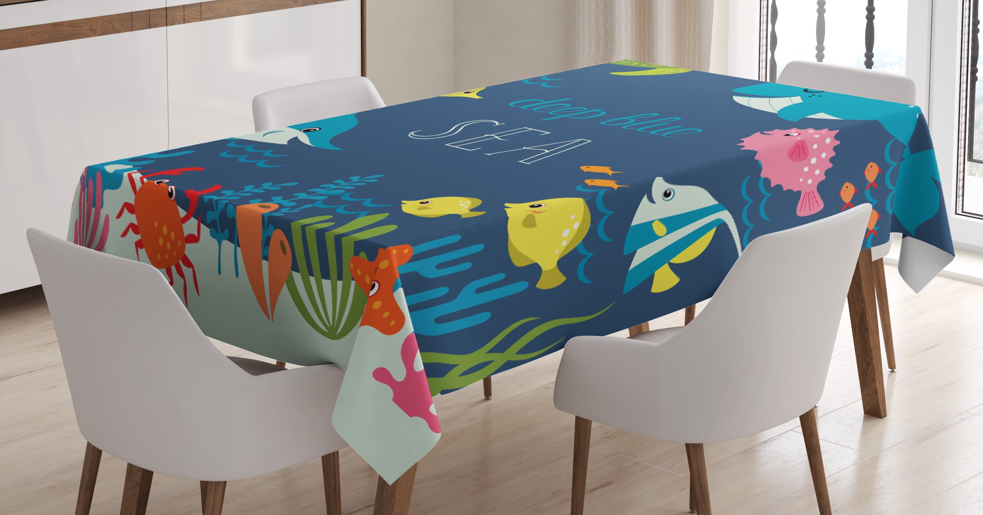 Ambesonne Underwater Tablecloth Rectangular Table Cover, Algaes Coral