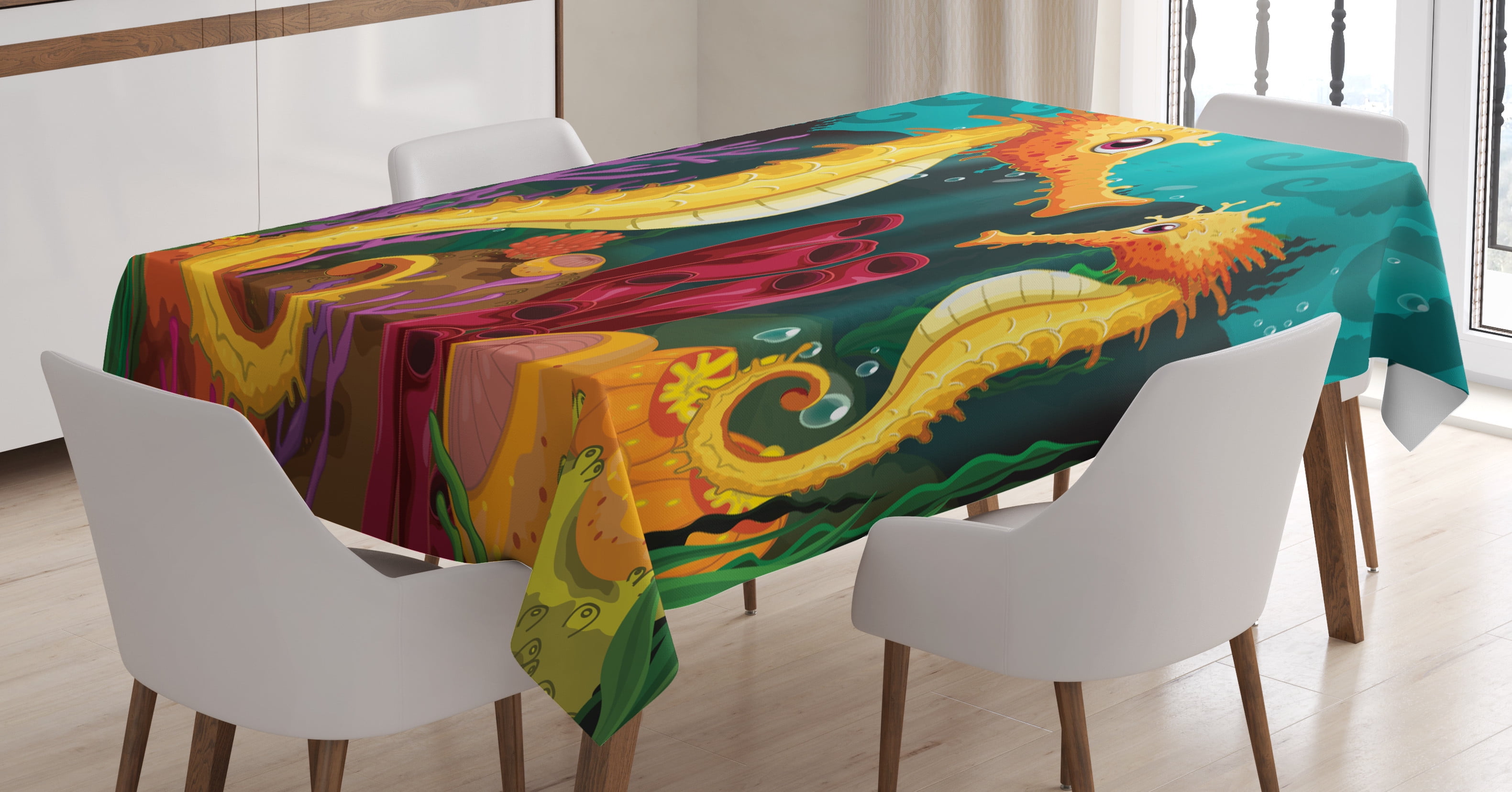 Ambesonne Underwater Tablecloth Rectangular Table Cover, Seahorse