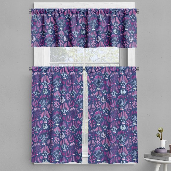 Ambesonne Underwater Valance & Curtain, Modern Exotic Coral Reef, 55"x24", Purple and Indigo