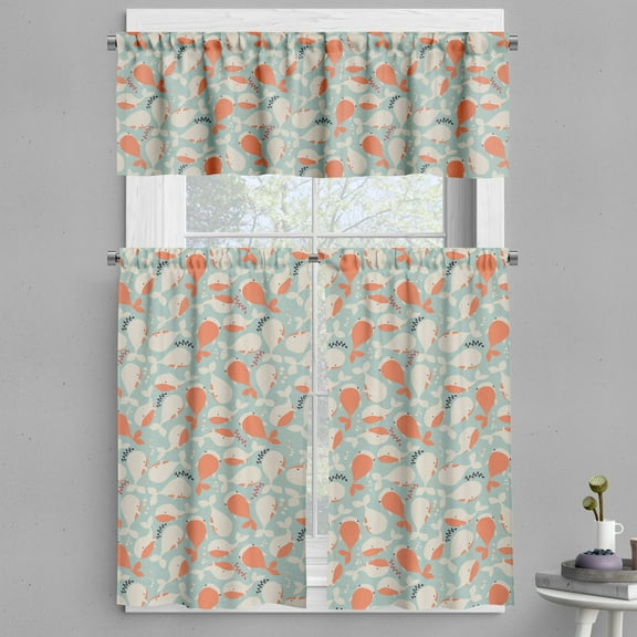 Ambesonne Underwater Valance & Curtain, Ocean Animal Whales, 55"x24", Salmon Coconut Turquoise