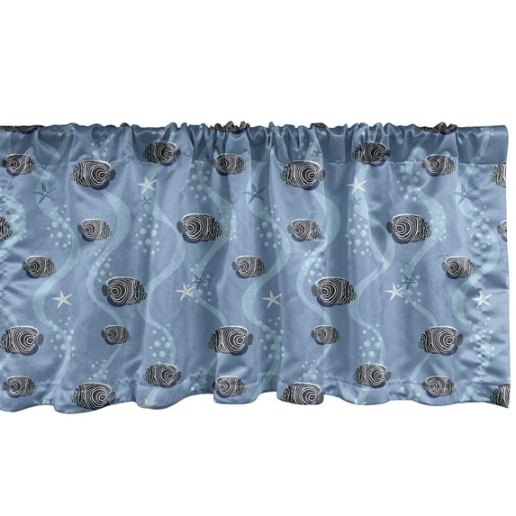 Ambesonne Underwater Valance Pack of 2, Striped Fishes Starfish, 42"X12", Ceil Blue Charcoal Grey