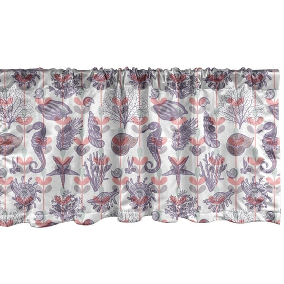 Ambesonne Underwater Window Valance, Coral Seahorse Shell, 54" X 18", Mauve and Pastel Pink