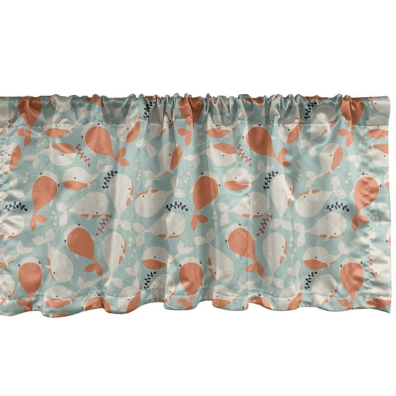 Ambesonne Underwater Window Valance, Ocean Animal Whales, 54" X 18", Salmon Coconut Turquoise