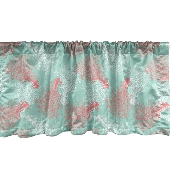 Ambesonne Underwater Window Valance, Pastel Toned Corals Art, 42" x 18", Dark Coral Mint Green
