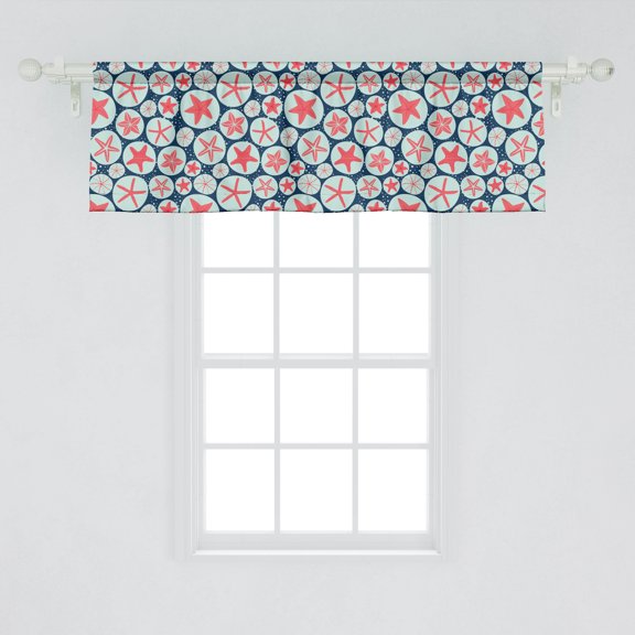 Ambesonne Underwater Window Valance, Starfish and Sea Urchins Circle Doodle Marine Life Exotic Ocean, Curtain Valance for Kitchen Bedroom Decor with Rod Pocket, 54" X 18", Dark Coral and Pale Blue