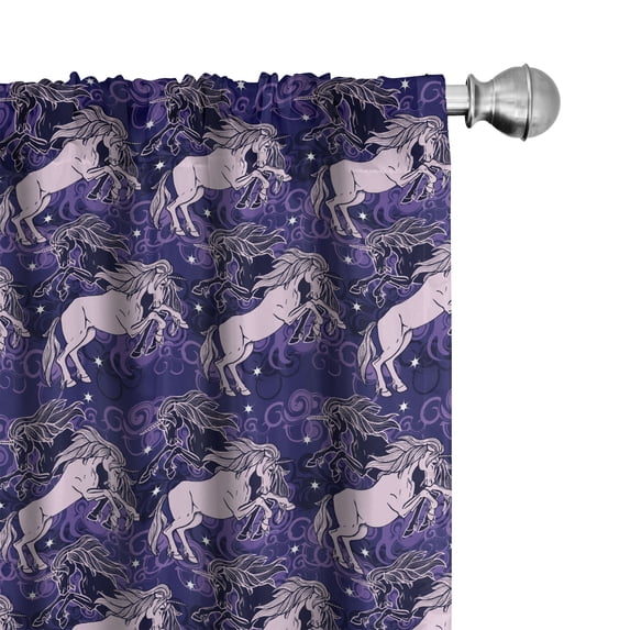 Ambesonne Unicorn 4-Panel Curtains, Mystic Creature Dreamy Star, 56"x95", Lilac Indigo Blue Violet