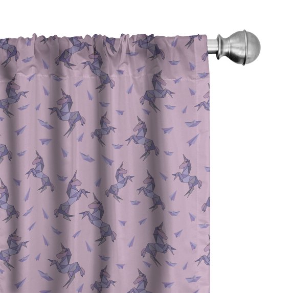 Ambesonne Unicorn Window Curtains, Polygonal Monochrome Layout, Each 28" W x 84" L, Lilac and Blue Violet
