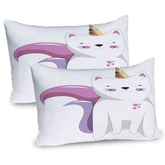 Ambesonne Unicorn Cat Pillow Sham 2 Pack, Fantasy Character, 30"x20", Pale Pink Orange Lilac