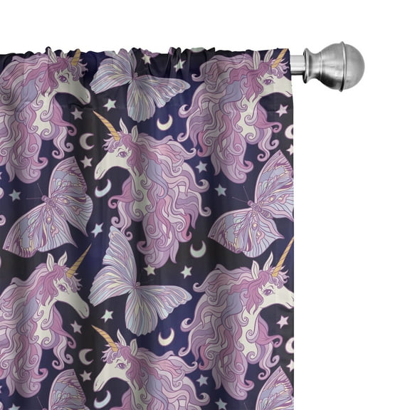 Ambesonne Unicorn Curtains, Butterfly Stars Moons, Pair of 28"x84", Multicolor
