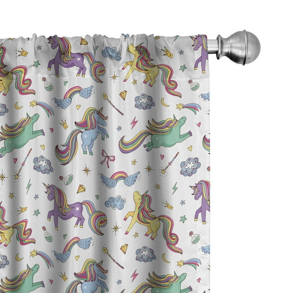 Ambesonne Unicorn Curtains, Horses Colorful Hairs Art, Pair of 28"x63", Pastel Yellow Seafoam