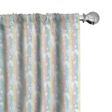 Ambesonne Unicorn Curtains, Pastel Stripes Stars, Pair of 28"x84", Multicolor