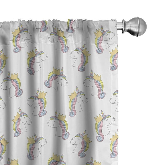 Ambesonne Unicorn Curtains, Unicorn with a Crown, Pair of 28"x95", Multicolor
